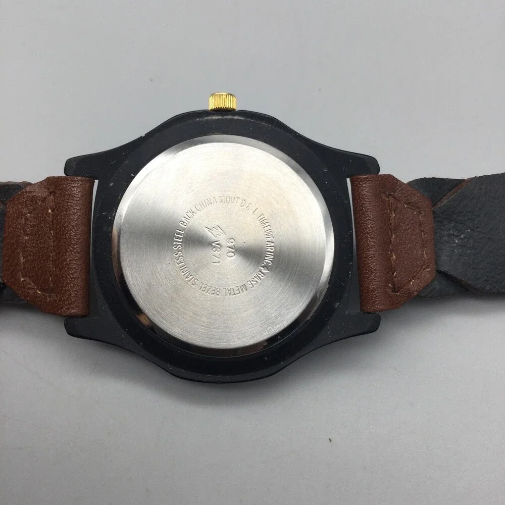 Wrangler Mens Watch 39mm White Dial Brown Leather Band Date New Battery